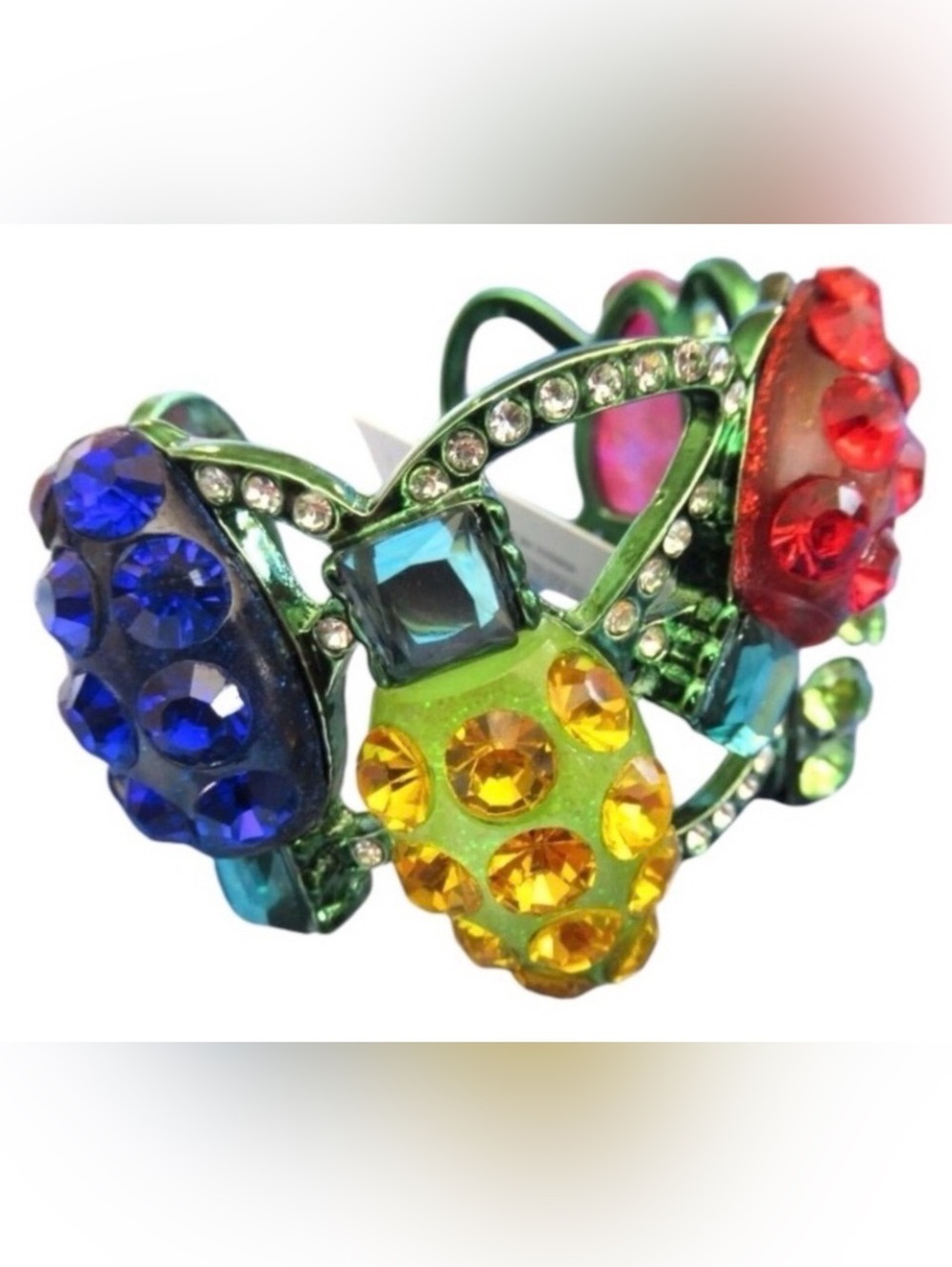 BETSEY JOHNSON Christmas Jingle Bell Bling Crystal-Encrusted Hinge Bracelet NWT